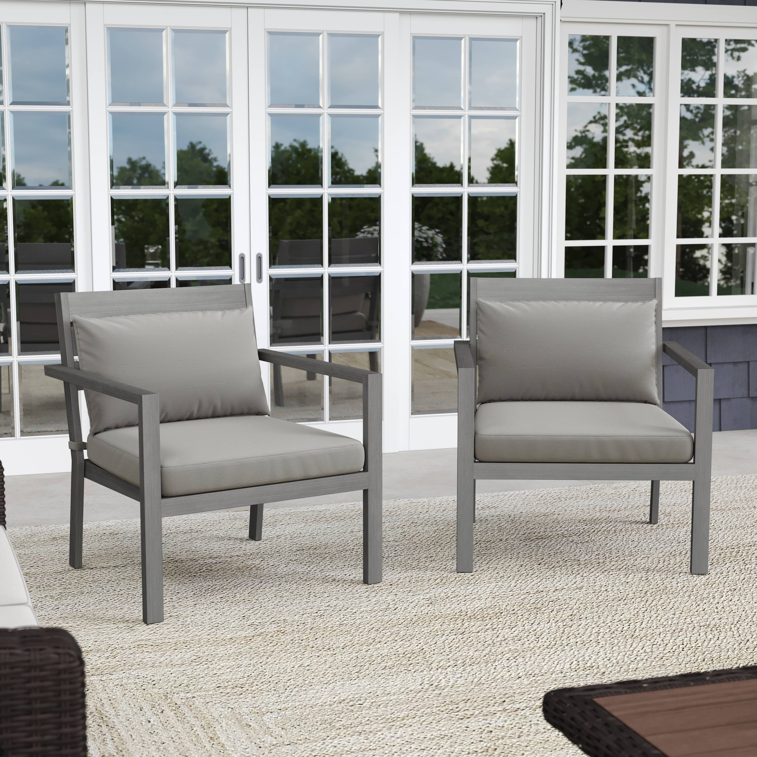 Alt View 4. Martha Stewart - Bedford 2PK All-Weather Patio Accent Chairs with Seat and Lumbar Cushions - Gray.