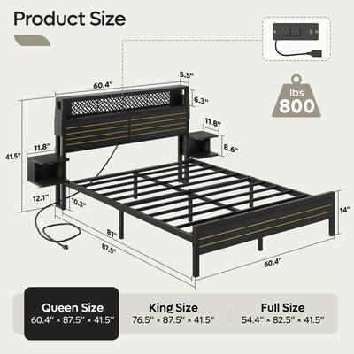 Bestier Queen Gaming Bed Frame Golden Stripe Headboard LED