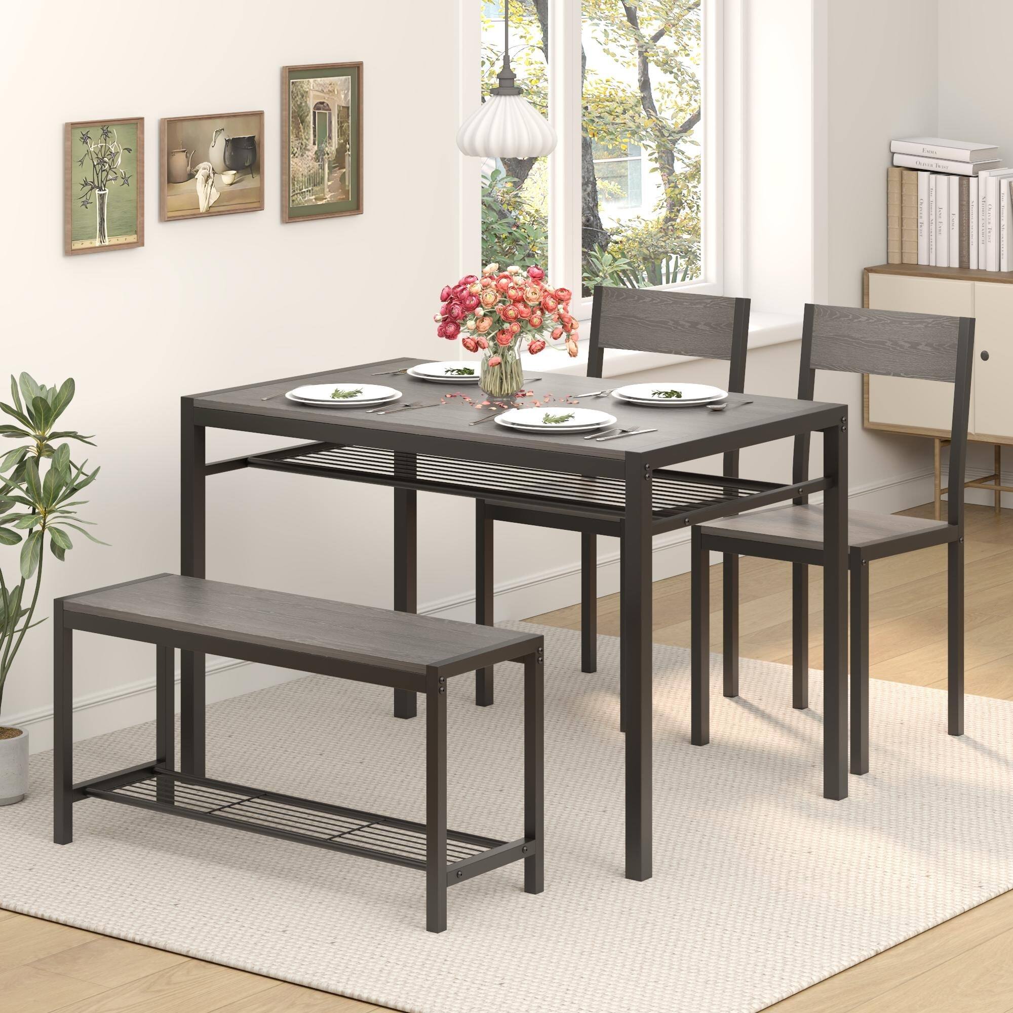 Alt View 6. U-HOMY - 4-Piece Space-Saving Dining Table Set with Faux Marble or Wood Grain Top and Modern Chairs - Black.