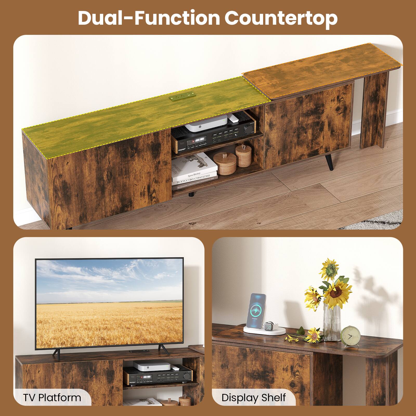 Dual-Function Countertop

TV Platform

Display Shelf