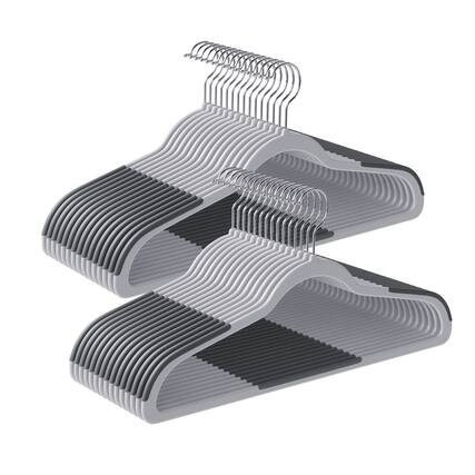 Front. Songmics Home - Clothes Hangers, Pack of 30 Plastic Coat Hangers, Space-Saving, 0.2 Inches Thick, 17.7 Inches Wide, 360° Swivel Hook - Light Gray and Dark Gray.