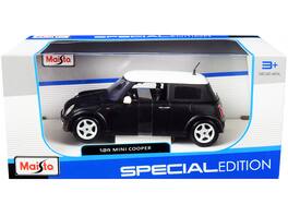 Mini Cooper Top 1/24 Diecast Model Car by Maisto - Matt Black With White