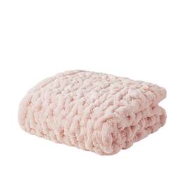 Gracie Mills - Ashlee Modern Solid Ruched Fur Throw Blanket - Blush