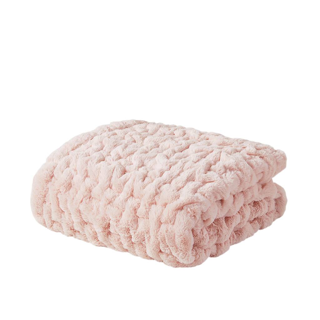 Front. Gracie Mills - Gracie Mills Ashlee Modern Solid Ruched Fur Throw Blanket - Blush.