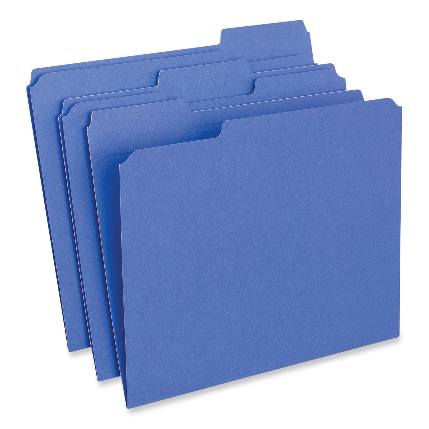 Angle. Universal - Reinforced Top-Tab File Folders, 1/3-Cut Tabs: Assorted, Letter Size, 1" Expansion, Blue, 100/Box.