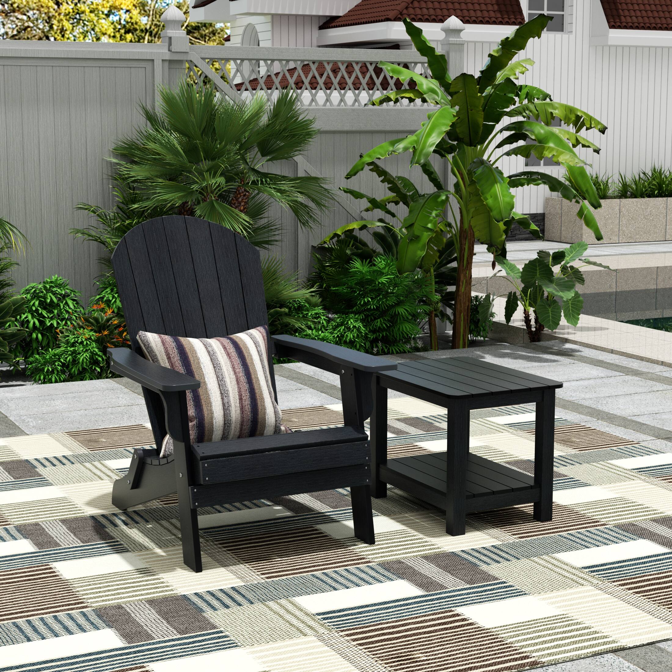 Angle. WestinTrends - WestinTrends Tuscany HIPS Outdoor Folding Adirondack Seashell Chair With Side Table - Black.