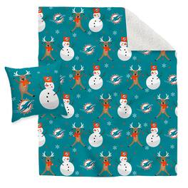 Pegasus - Miami Dolphins Holiday Reindeer Blanket and Pillow Combo Set - Multicolor