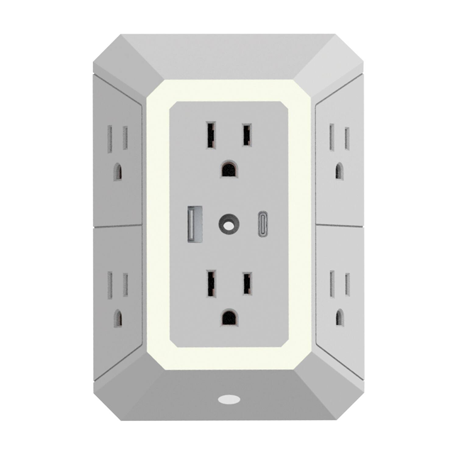 Alt View 1. Ciao Tech - 6-Outlet 2-USB Port 540J Surge Protector Wall Tap, Adjustable LED Night-Light, CPAZY00-026 - White.