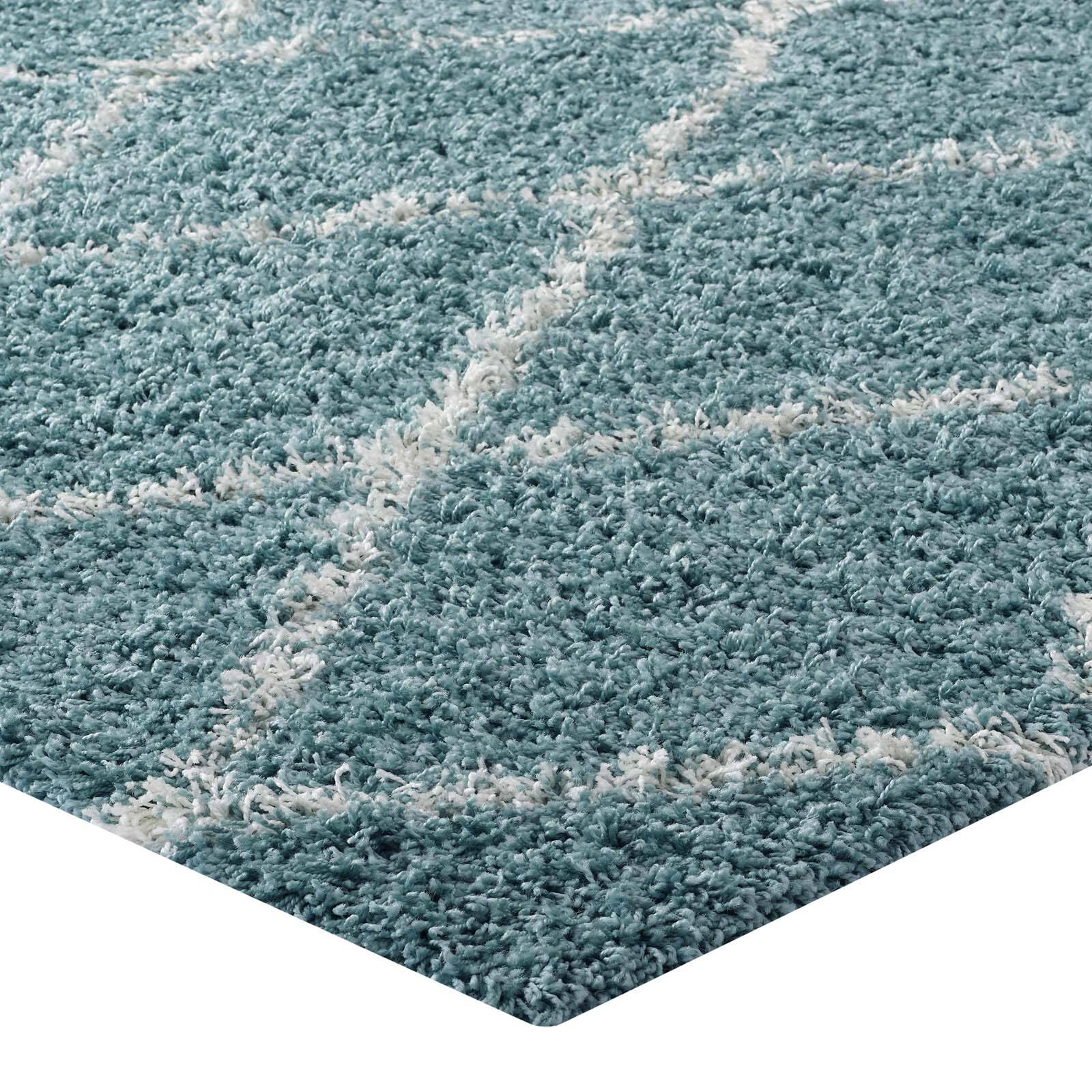 Alt View 1. Modway - Toryn Diamond Lattice Shag Area Rug - Aqua Blue and Ivory.