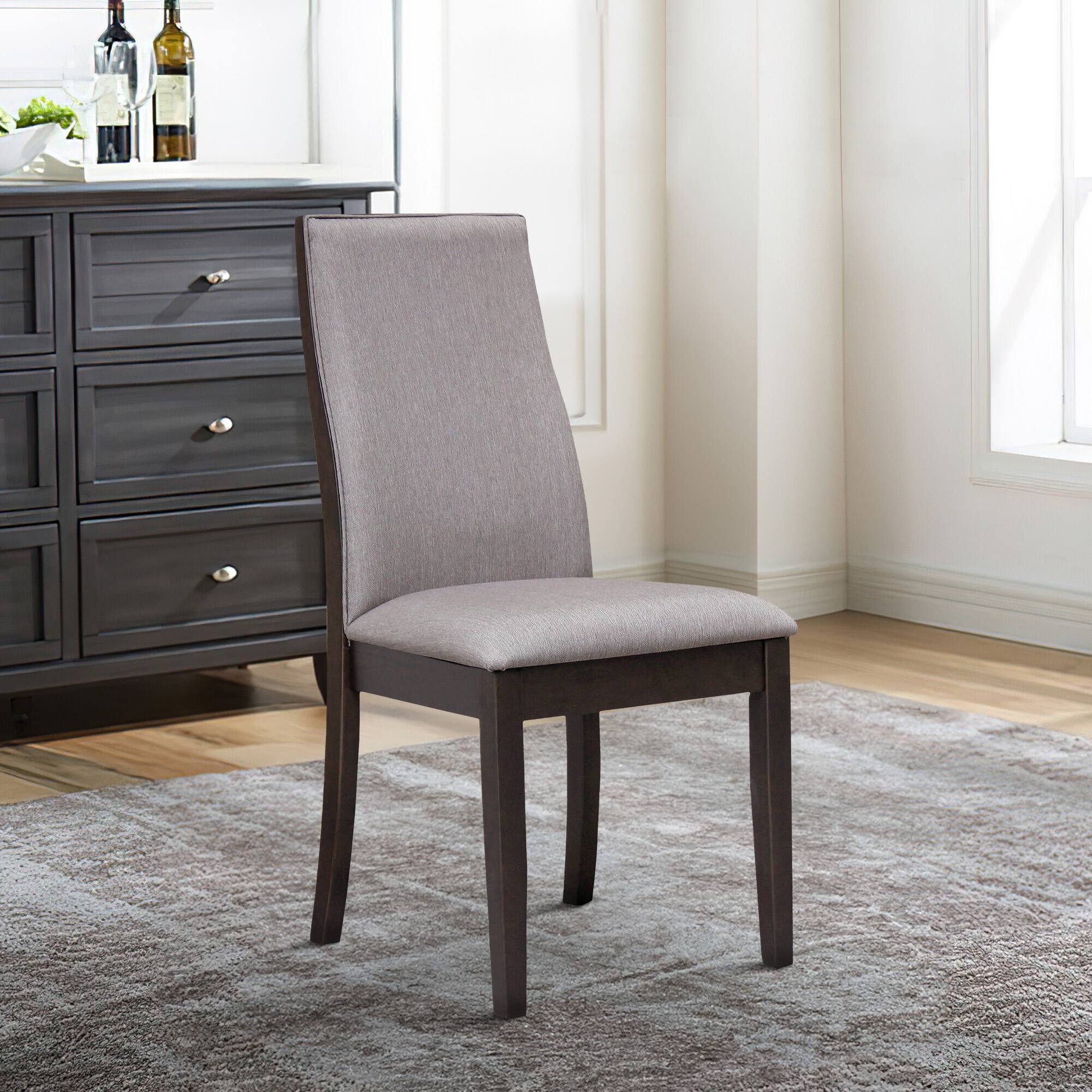 Alt View 5. Manhattan Lane - Fabric Upholstered Wooden Dining Chair, Set of 2 - Gray and Brown.