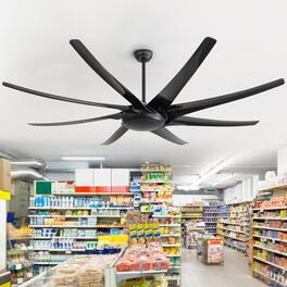 Breezary - 84/100-Inch Ceiling Fan with 8 ABS Blades, DC Motor, 6-Speed Remote, Multi-Size Downrods, Versatile Commercial - 84-in Black