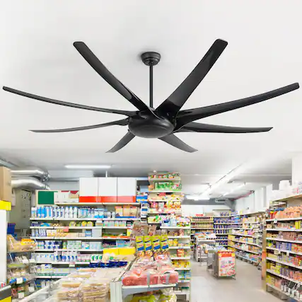 Front. Breezary - 84/100-Inch Ceiling Fan with 8 ABS Blades, DC Motor, 6-Speed Remote, Multi-Size Downrods, Versatile Commercial - 84-in Black.