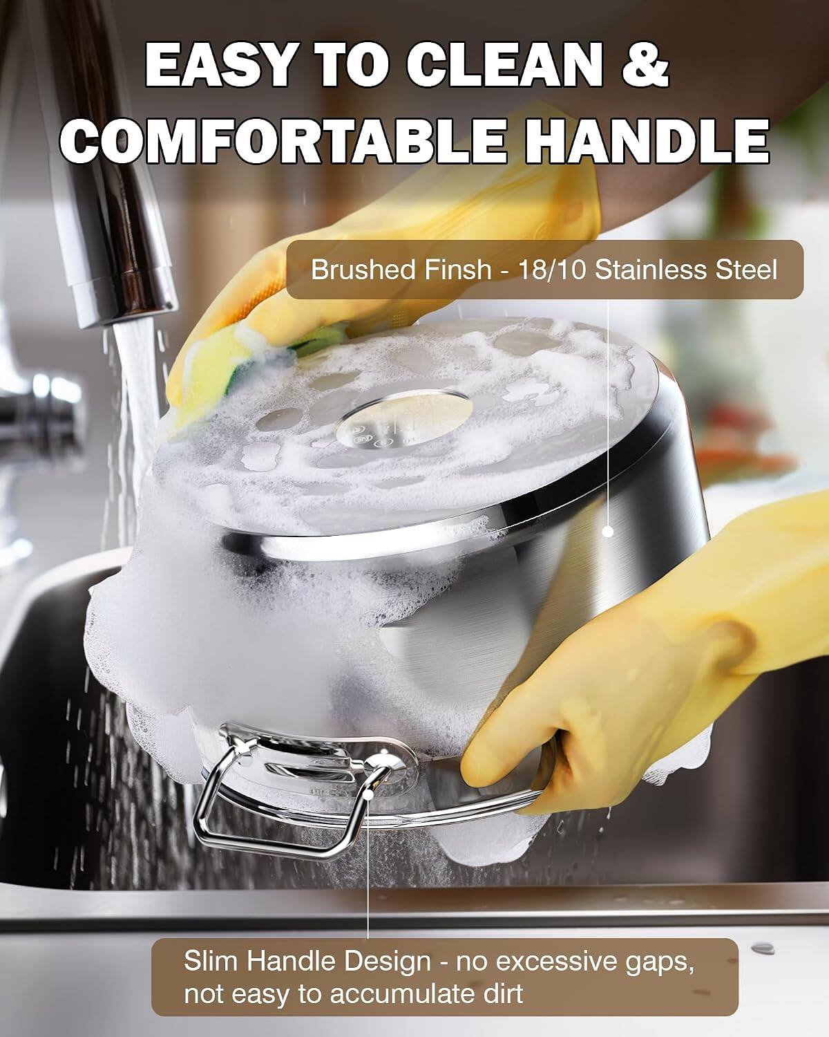 EASY TO CLEAN & COMFORTABLE HANDLE

Brushed Finish - 18/10 Stainless Steel

Slim Handle Design - no excessive gaps, not easy to accumulate dirt