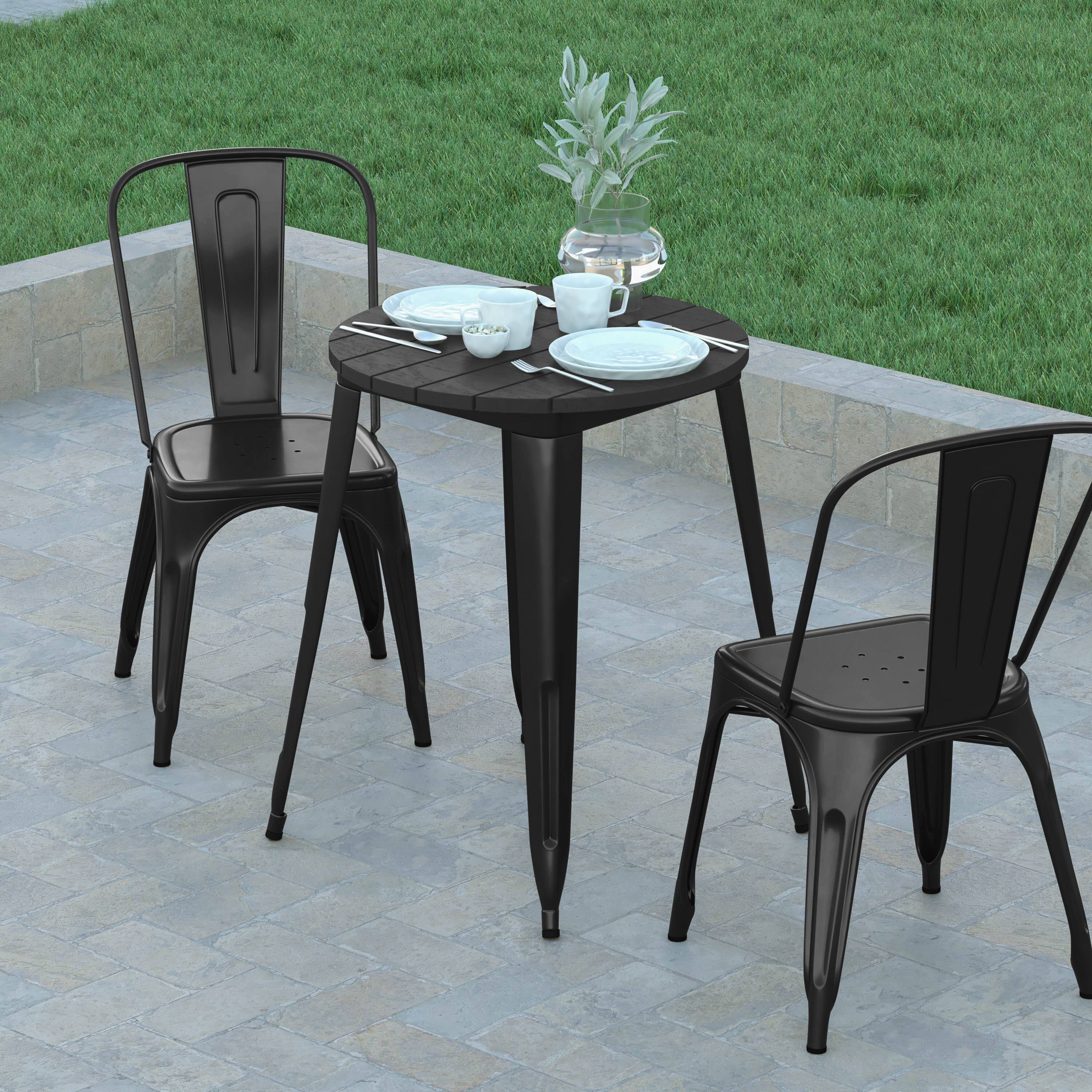 Alt View 3. Emma + Oliver - Drew Indoor/Outdoor Dining Table, 23.75" Round All Weather Poly Resin Top with Steel Base - Black Top/Black Frame.