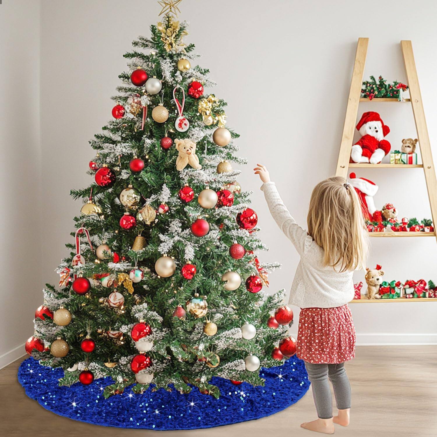 Alt View 4. Paradigms Interiors - Small Christmas Tree Skirt Sequin Mini For Round Xmas Glitter Santa Skirts Box Royal Ornaments - Black-21 Inches.