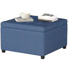 Homcom - Storage Ottoman Bench, Button Tufted Ottoman with Flip Top for Living Room - Blue