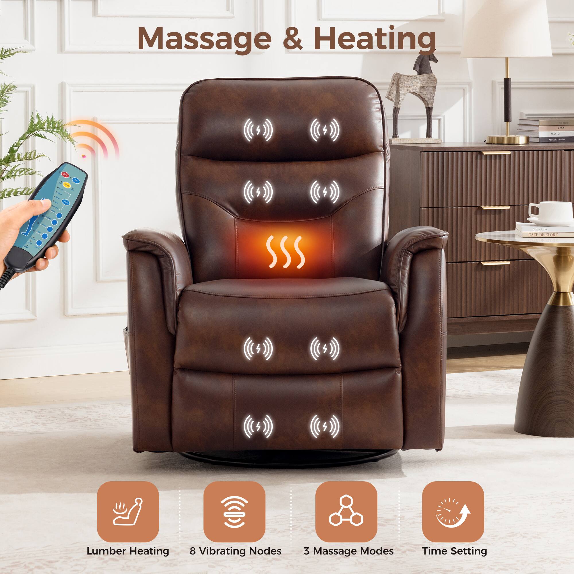 Massage & Heating

Lumber Heating
8 Vibrating Nodes
3 Massage Modes
Time Setting