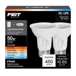 FEIT ELECTRIC - Feit PAR20 E26 (Medium) LED Floodlight Bulb Adjustable White 50 Watt Equivalence 2 pk