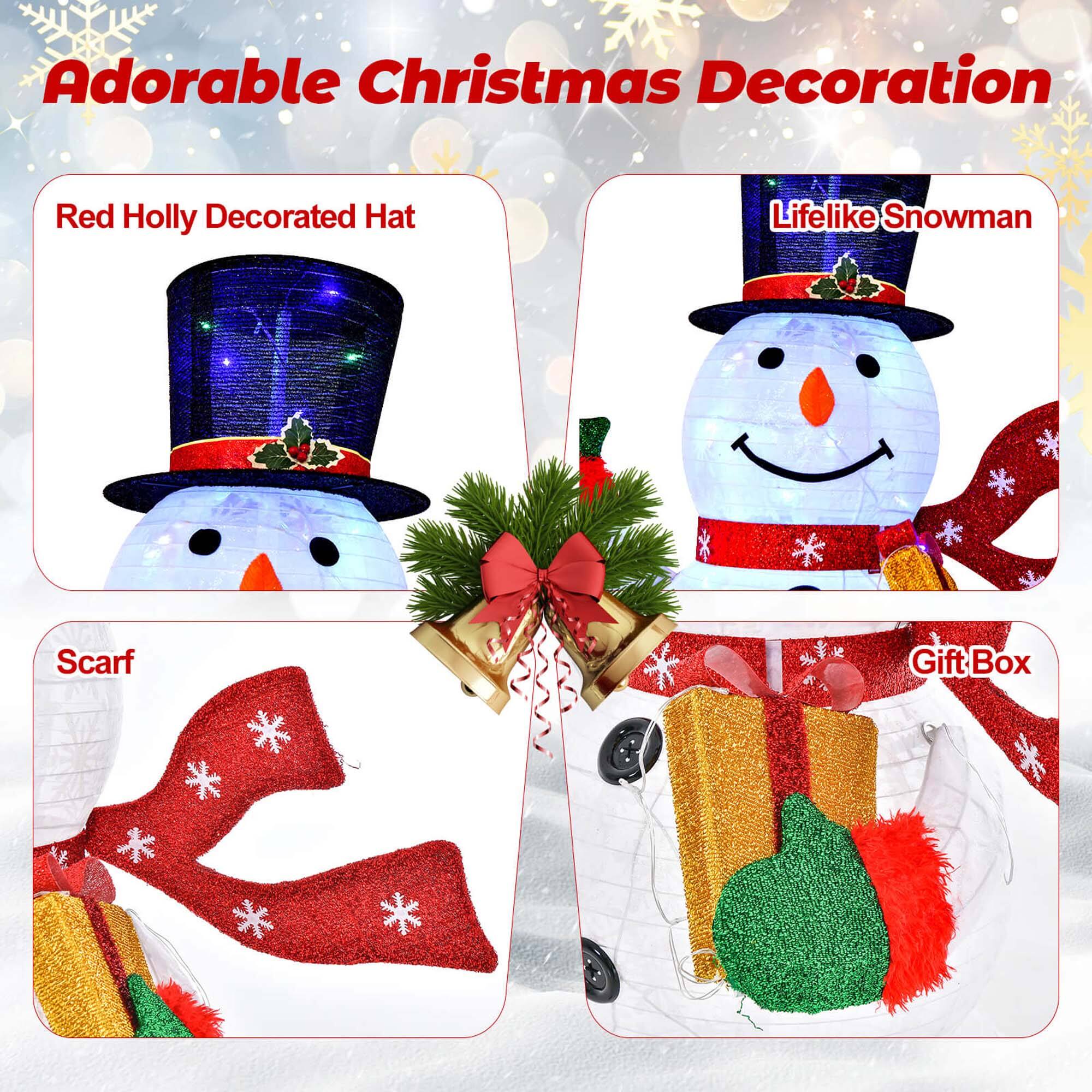 Adorable Christmas Decoration: Red Holly Decorated Hat, Lifelike Snowman, Scarf, Gift Box