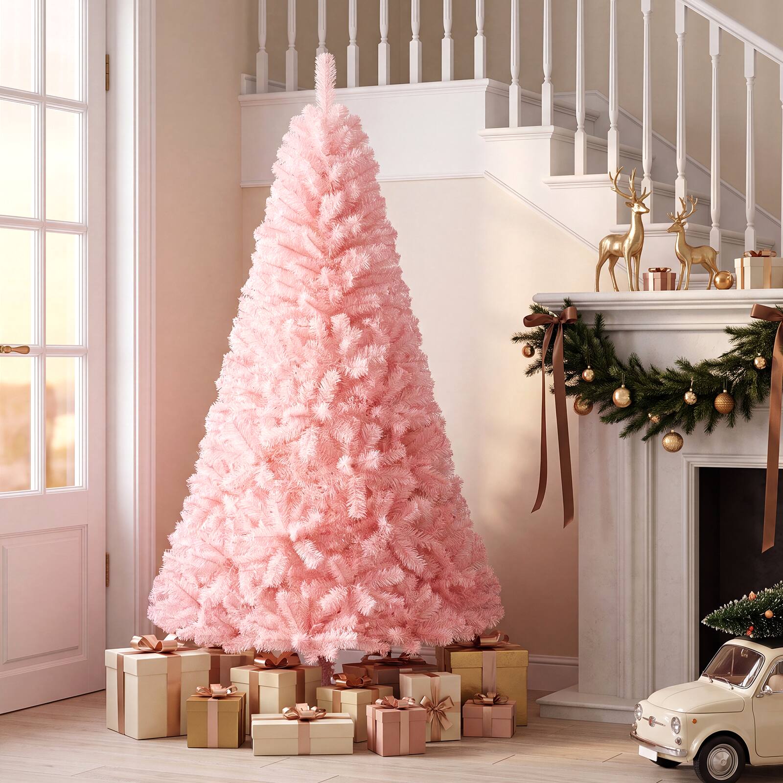Alt View 4. Gymax - Gymax 6 FT Pink Artificial Christmas Tree w/ Easy-Setup Hinges Unlit - Pink.