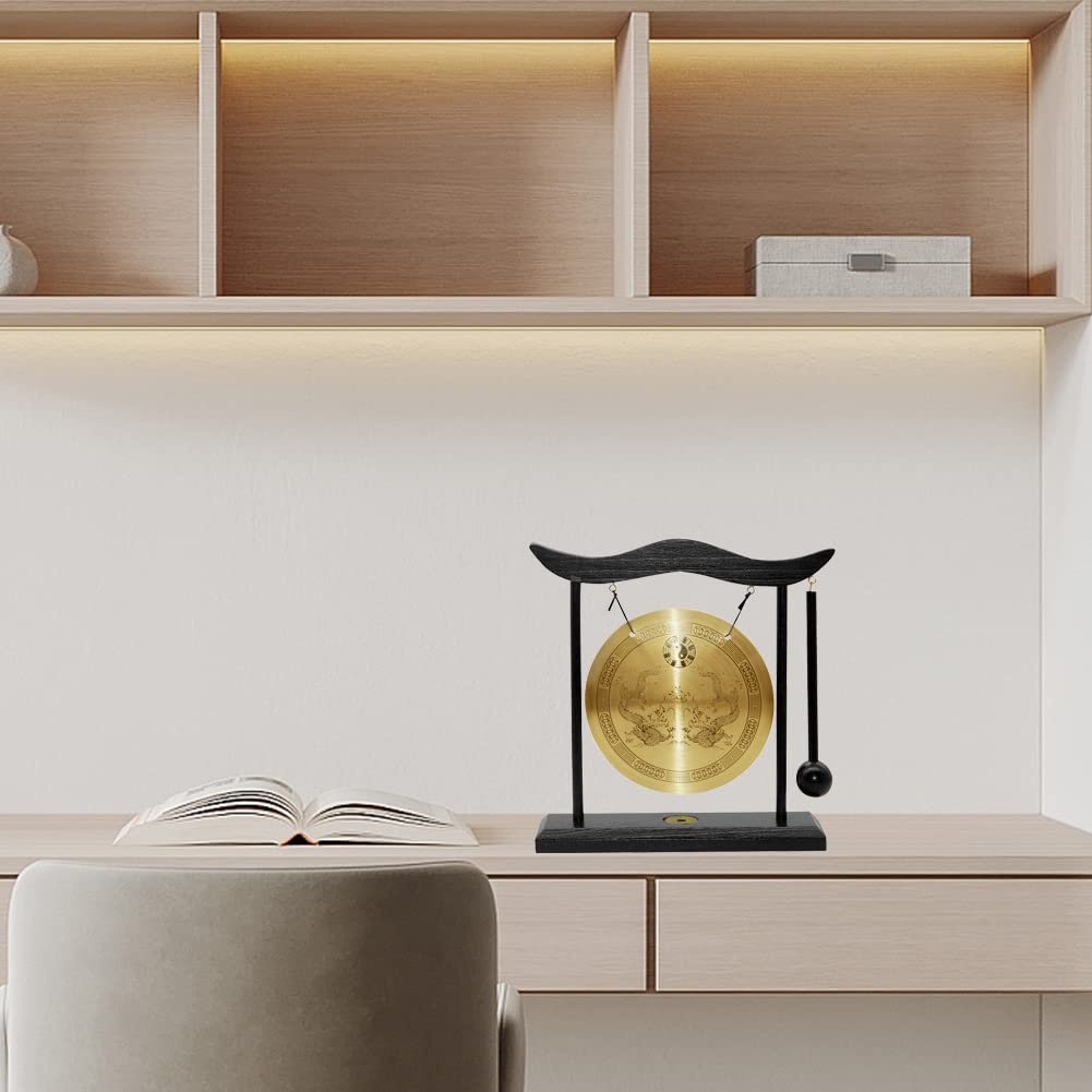 Alt View 2. Refined Abode Design - Brass Feng Shui Gong Desk Zen Decor 7.5" Lucky Housewarming Gift - Double Dragon.