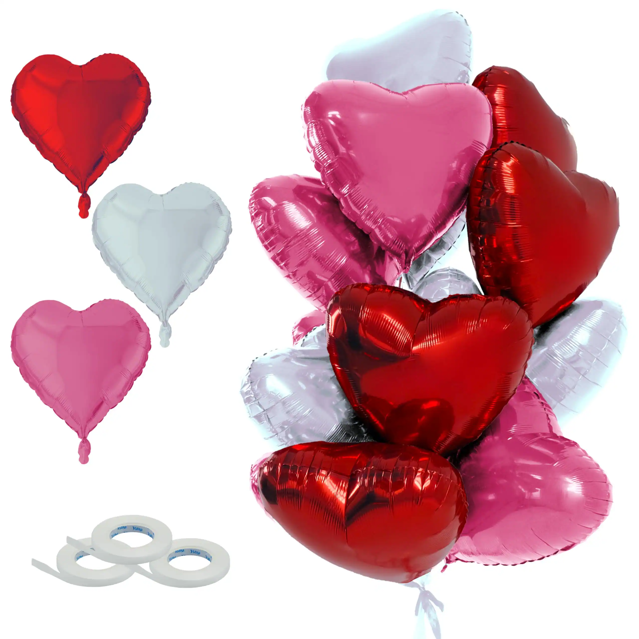 Front. ESBANY - 15 Pack Heart Foil Balloons for Valentines Day Decorations, 18 Inch Valentines Day Balloons, Red Pink White Balloons - Red.