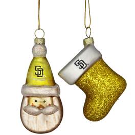 The Memory Company - San Diego Padres Two-Pack Santa & Stocking Blown Glass Ornament Set - Multicolor