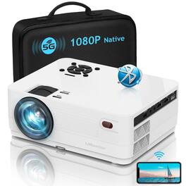Ubantor - 15000LM Native 1080P Projector with 300" Display, Full HD, 4K Support, LCD, 5G, WiFi & Bluetooth, Carrying Bag Included - White