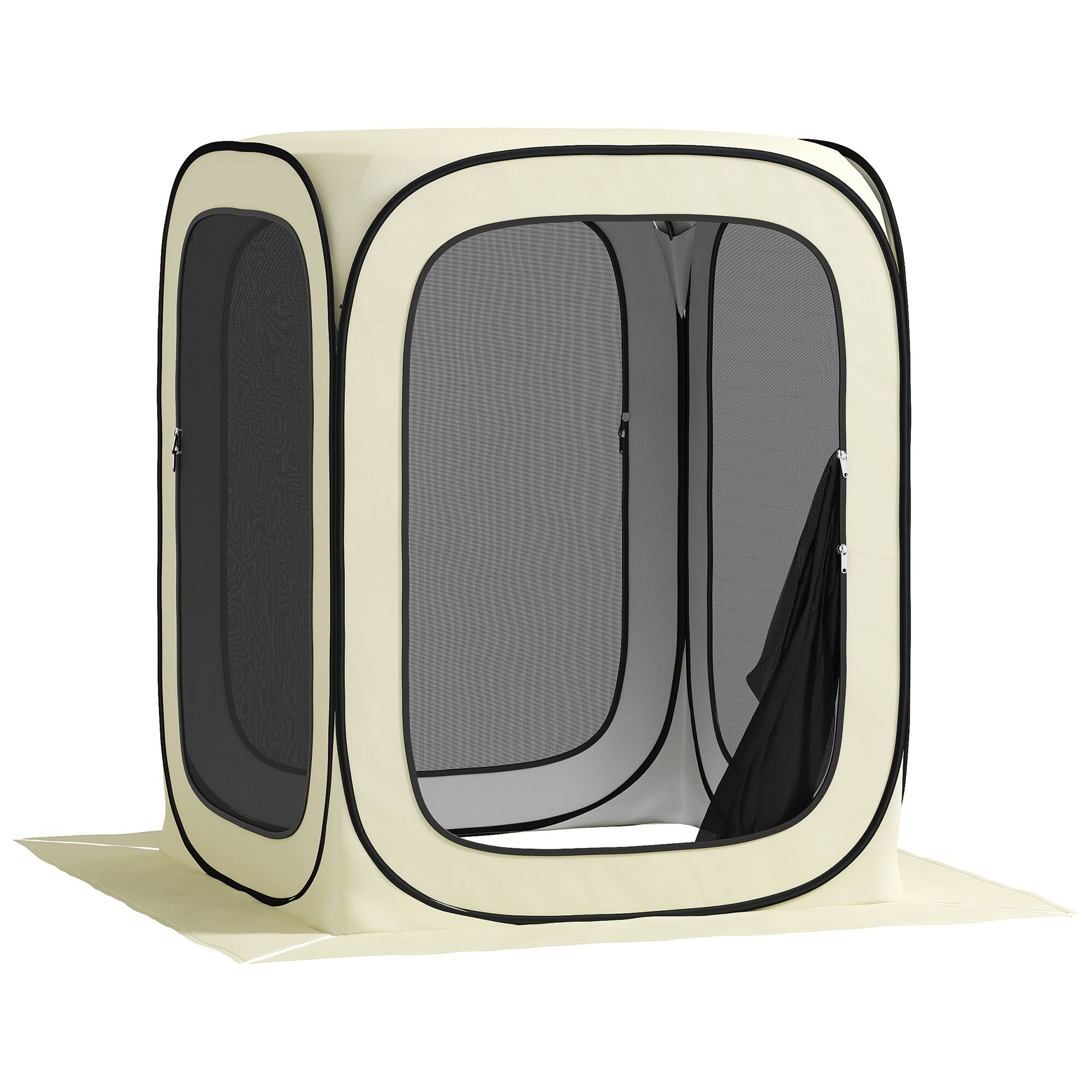 Front. Outsunny - 6 x 6ft Pop Up Screen Tent, Portable Camping Gazebo Canopy Screen House with UPF50+ Oxford Cloth and Carry Bag - Beige.