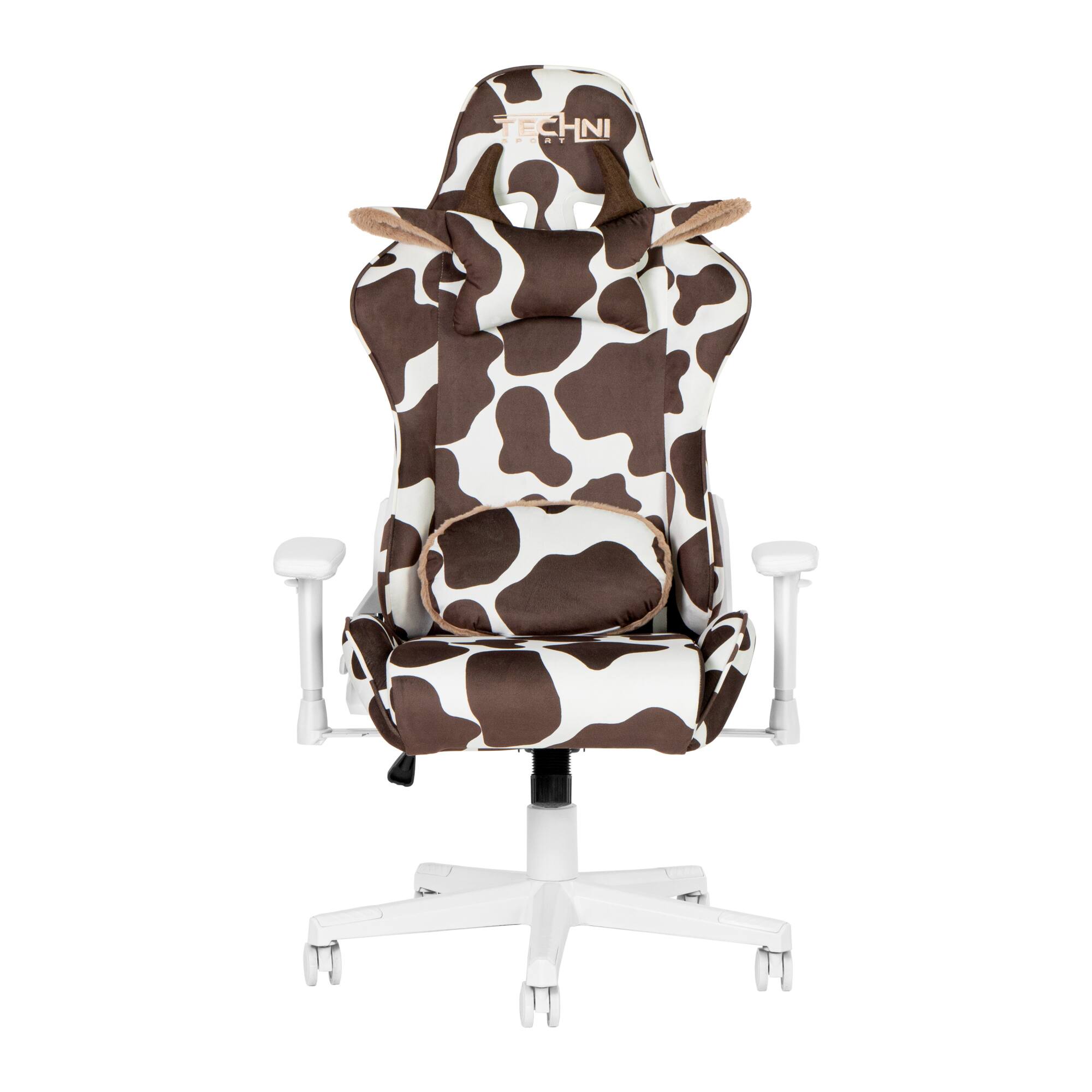 Alt View 2. GOODSILO - Unique Cow Print Gaming Chair with Plush Headrest and Lumbar Support for Ultimate Comfort - Brown.