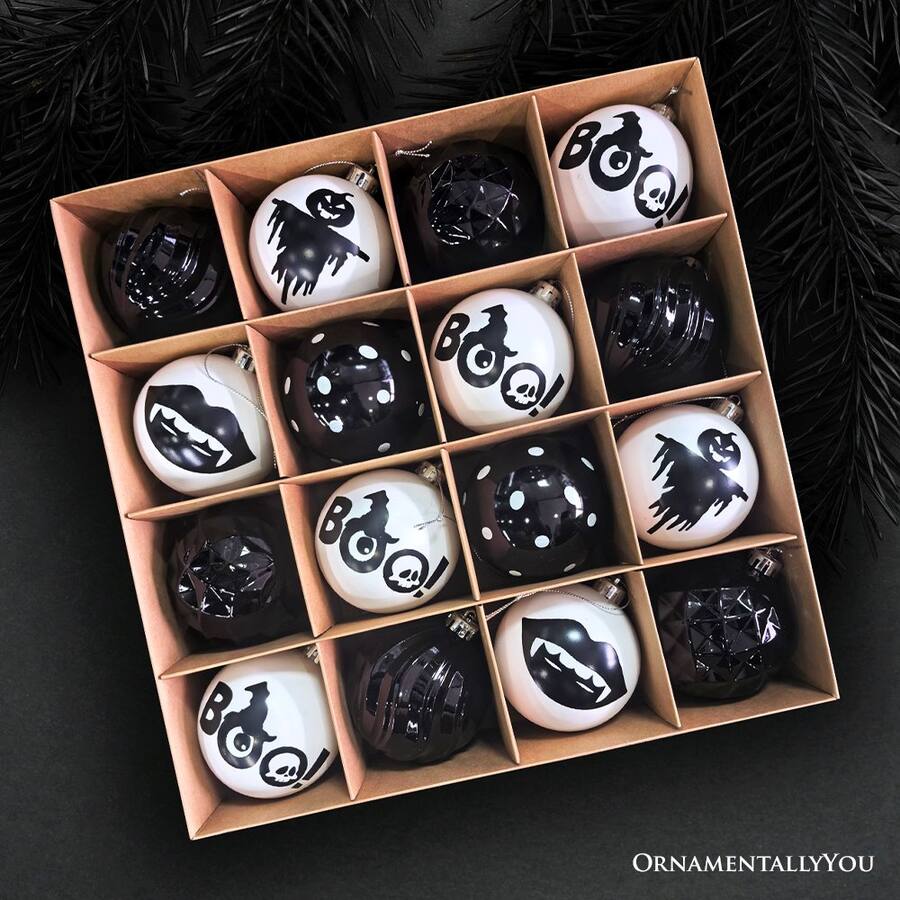 OrnamentallyYou Creepy Boo Assorted 16 Piece Black and White Ornament ...
