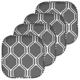Sweet Home Collection - Mirage Hexagonal Memory Foam No Slip Back 16" x 16" Chair Pad Cushion, 4-Pack - Gray/White