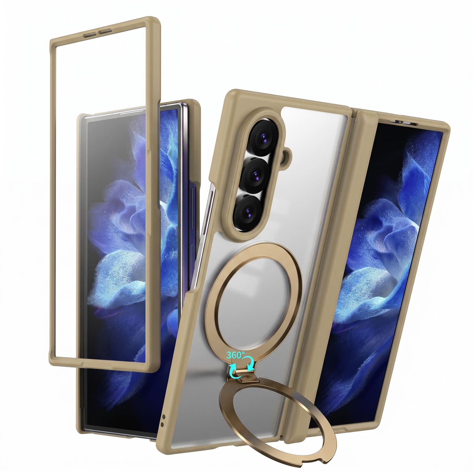 Dteck - For Samsung Galaxy Z Fold8 Ultra Magnetic Case Built-in Screen Protector,Shockproof Ring Stand Clear Back Hinge Cover - Gold price history on PriceWatchPro