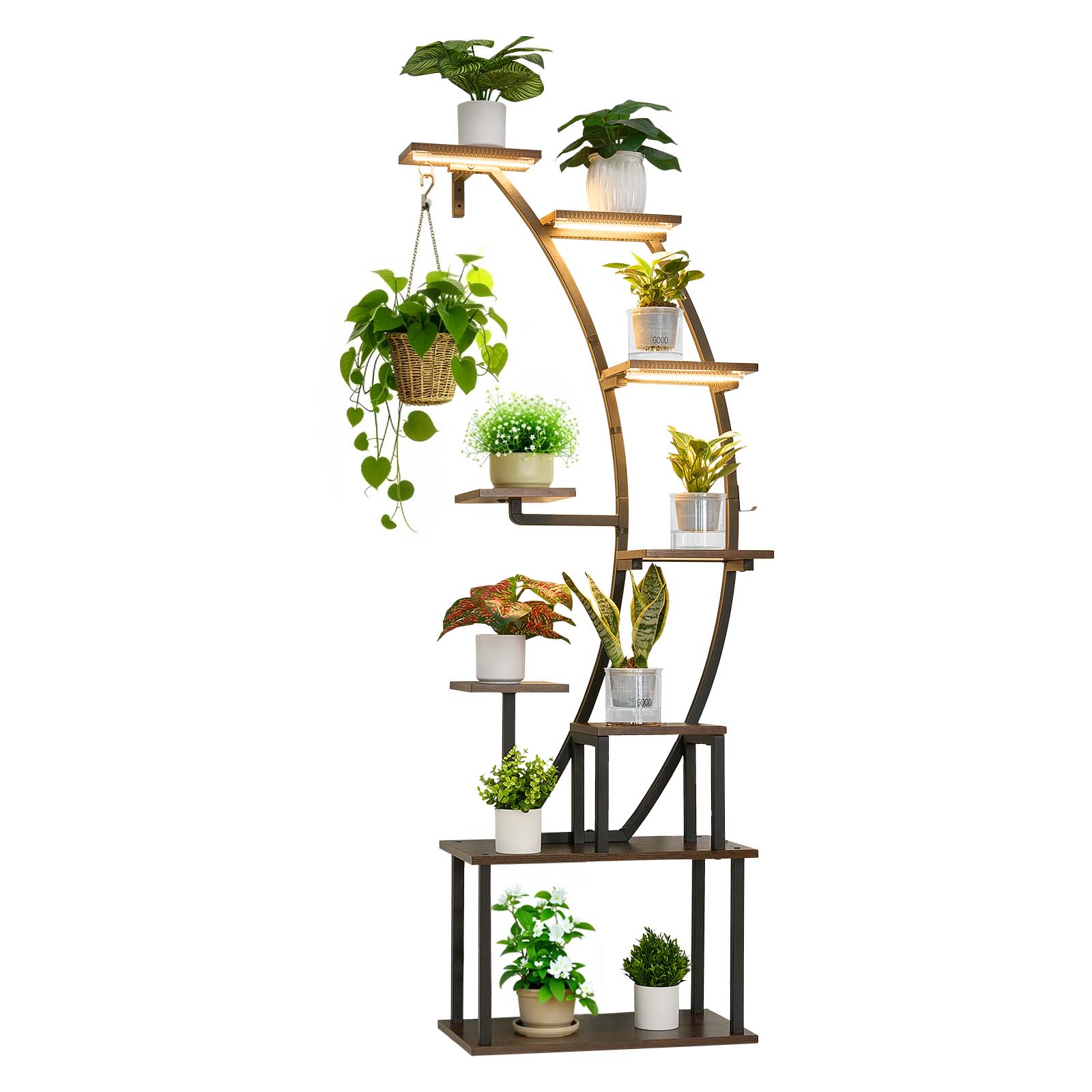 Front. VEVOR - Plant Stand Indoor with Grow Lights, 63in Tall 9-Tier Lighted Plant Shelf, Metal Corner Plants Holder, 3 Timer - Brown + black.