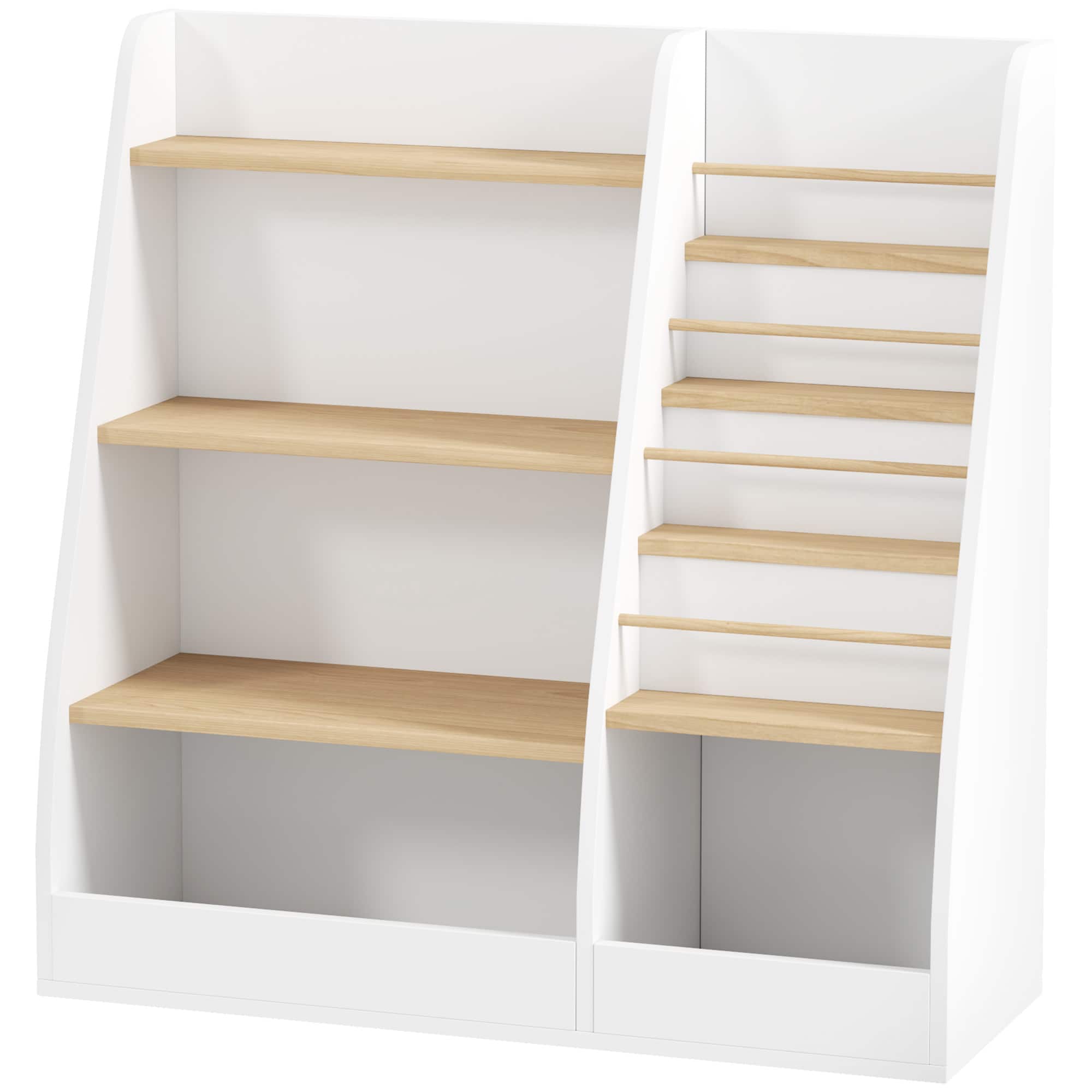 Qaba - Tier Kids Bookshelf and Toy Storage Organizer with Book Rack, for Living Room, Kids Room, Playroom - White