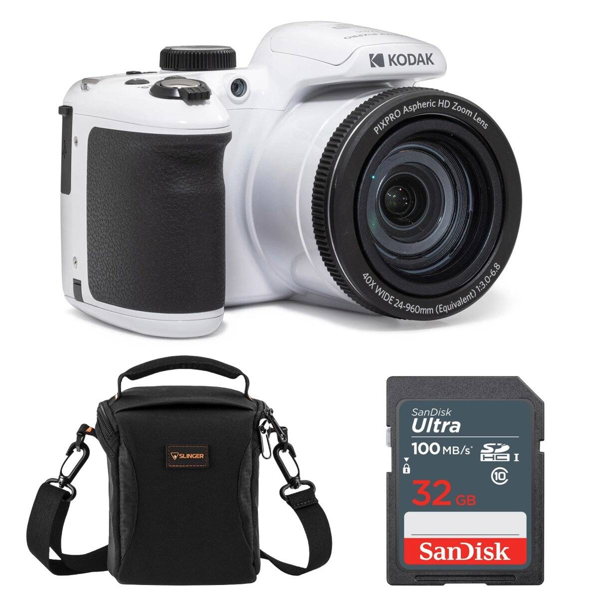 PIXPRO KODAK  
Aspheric HD PIXPRO, Zoom Lens  
40X WIDE 1:3.0-6.8 24-960mm (Equivalent)  
SLINGER  
SanDisk Ultra 100 MB/s S HC I 6 10 32 GB