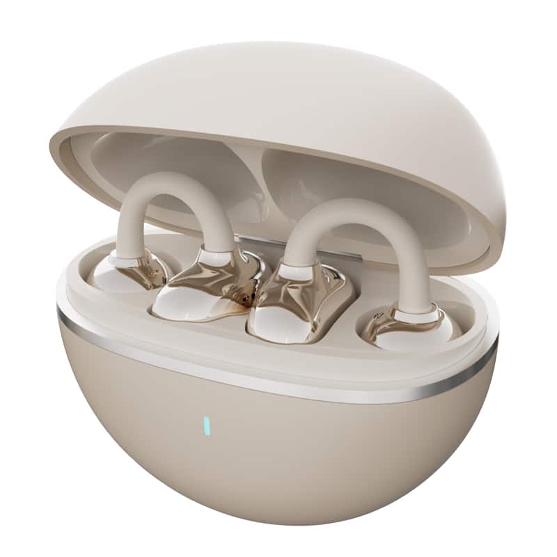 Cluzine - Beige Open-Ear Clip-On Wireless Earbuds Headphones, Bluetooth 5.4, 11mm Drivers, 35H Playtime