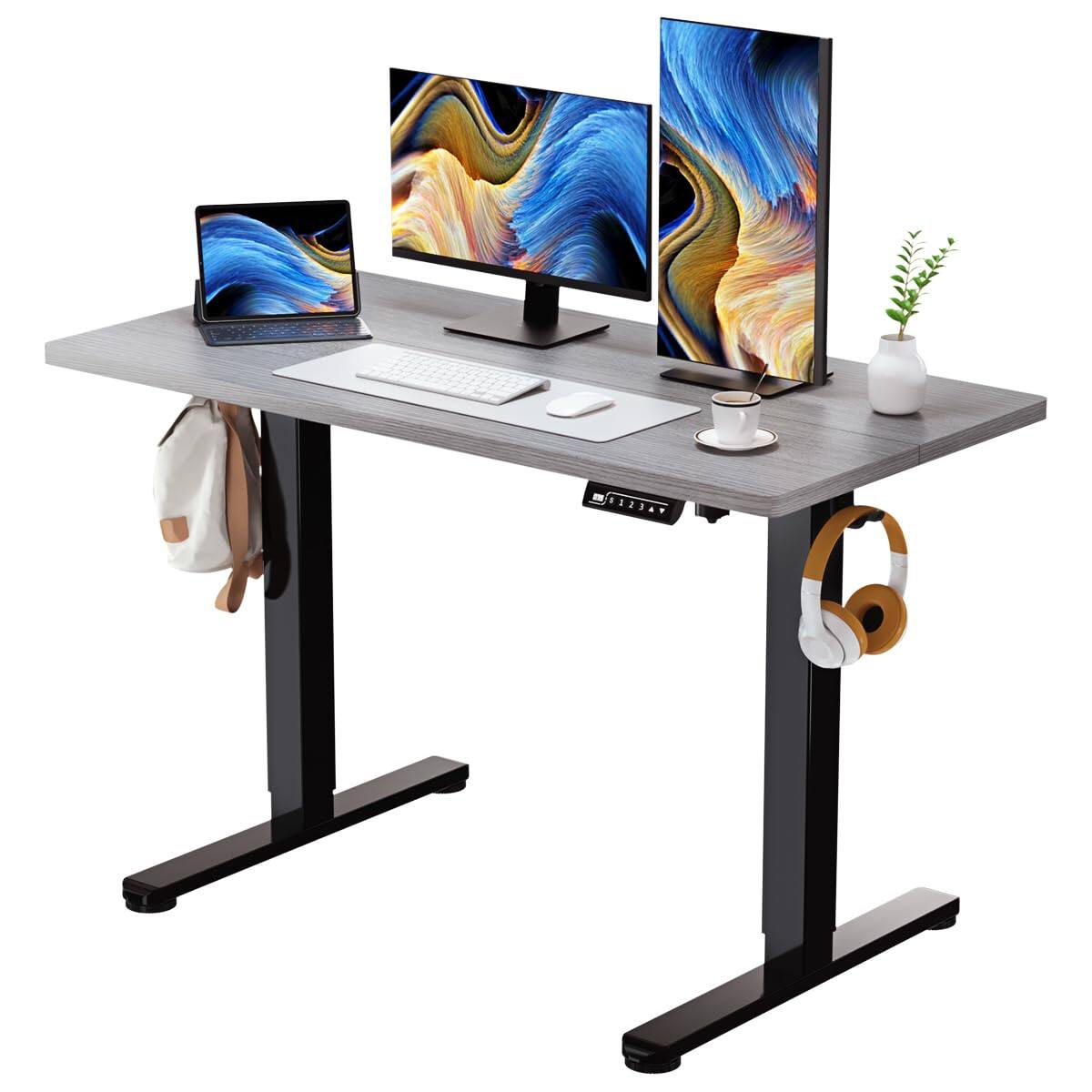 Hirose Alice - Small Standing Desk, × Electric Standing Desk, Height Adjustable Compact Sit Stand Workstation with Splice - Grey 48"