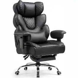 Comhoma - Big and Tall Leather Ergonomic Office Chair with Retractable Footrest - Black