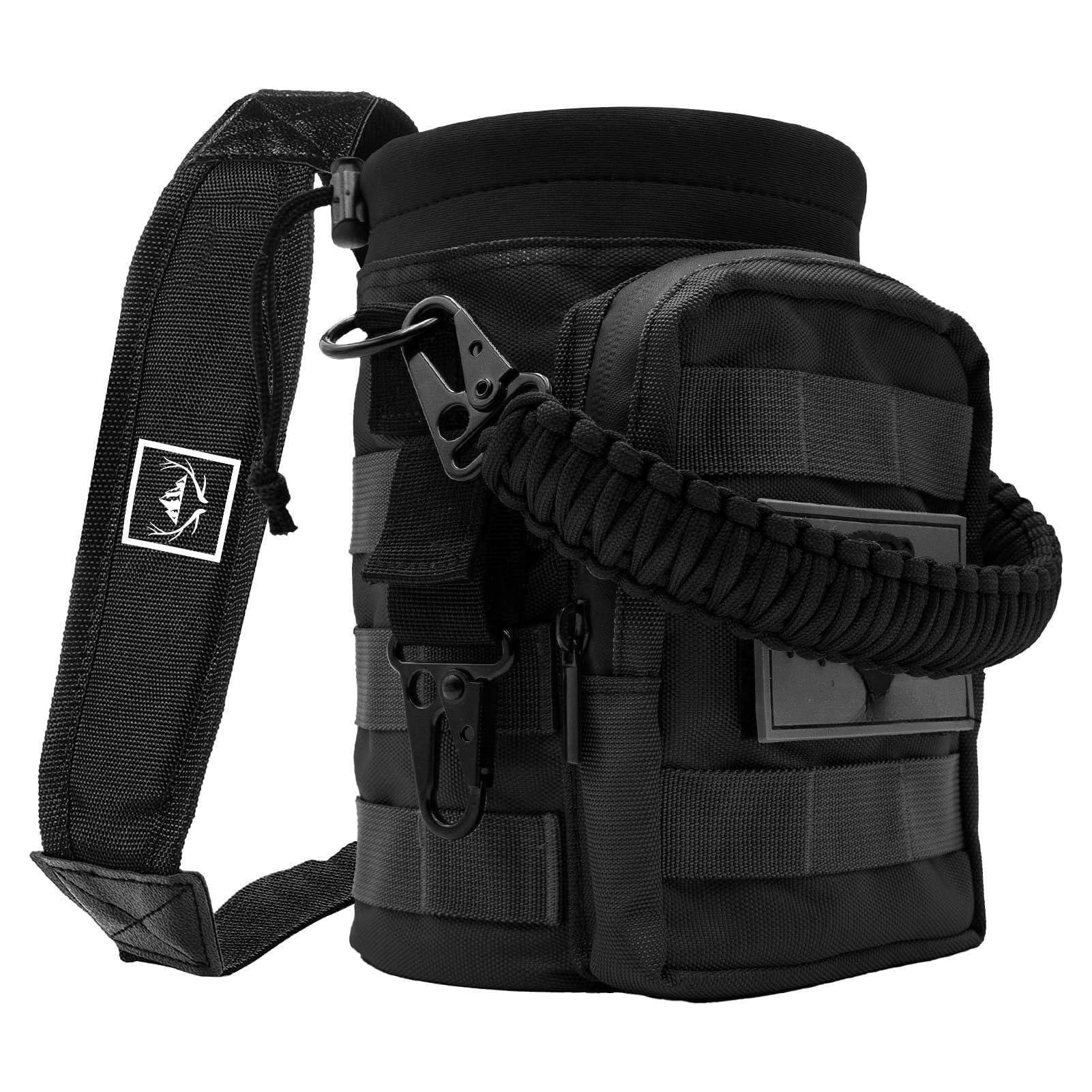Jadie Link - 32 64 Water Bottle Pouch Multi-function Bag With Adjustable Shoulder Strap Half one Gallon Molle Carrier Holder - Black-128OZ