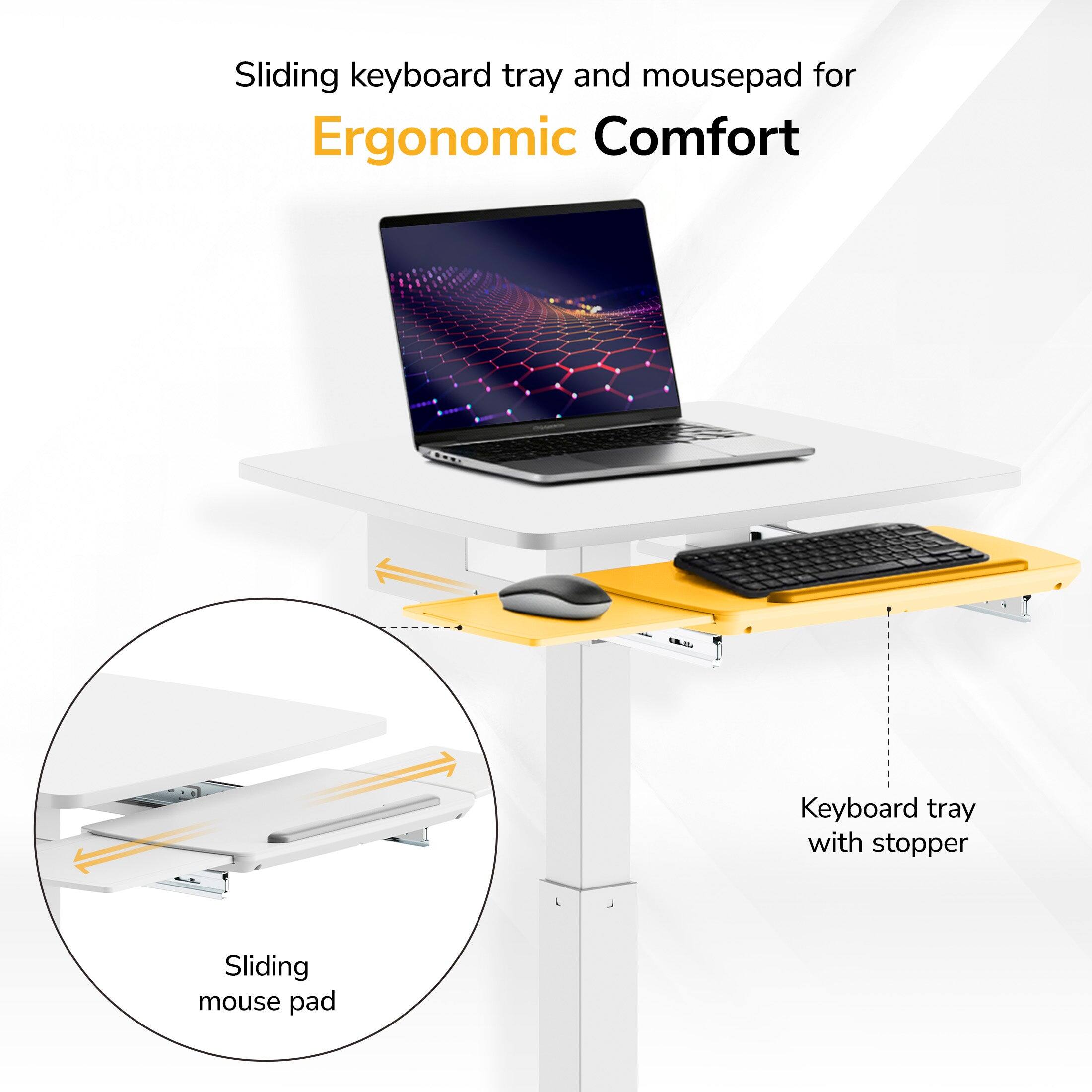 Sliding keyboard tray and mousepad for Ergonomic Comfort

Keyboard tray with stopper

Sliding mouse pad