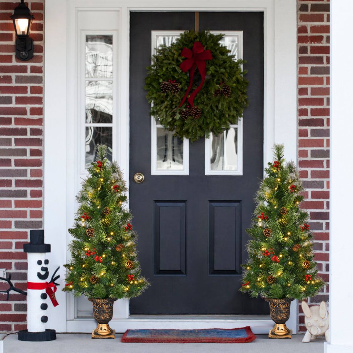 Alt View 14. Costway - 4ft Pre-Lit Christmas Entrance Tree In Urn w/ 60 LED Light Red Berries Pine Cone - Green.