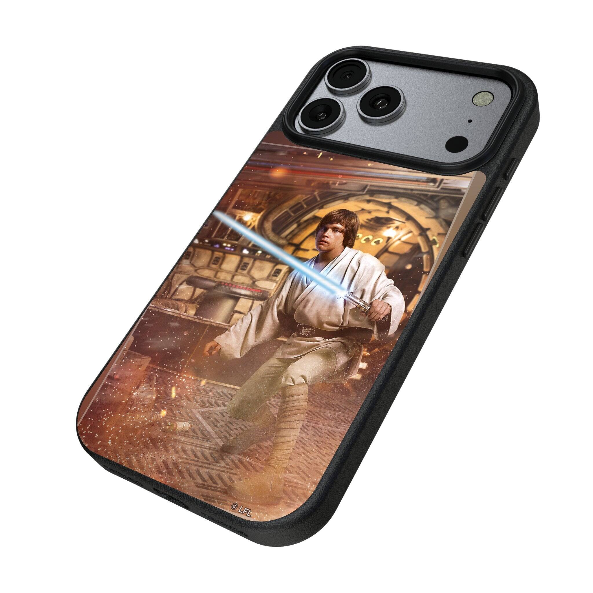 Angle. Keyscaper - Star Wars: A New Hope Portrait MagSafe Compatible Phone Case - Apple iPhone 17 Pro - Luke Skywalker.