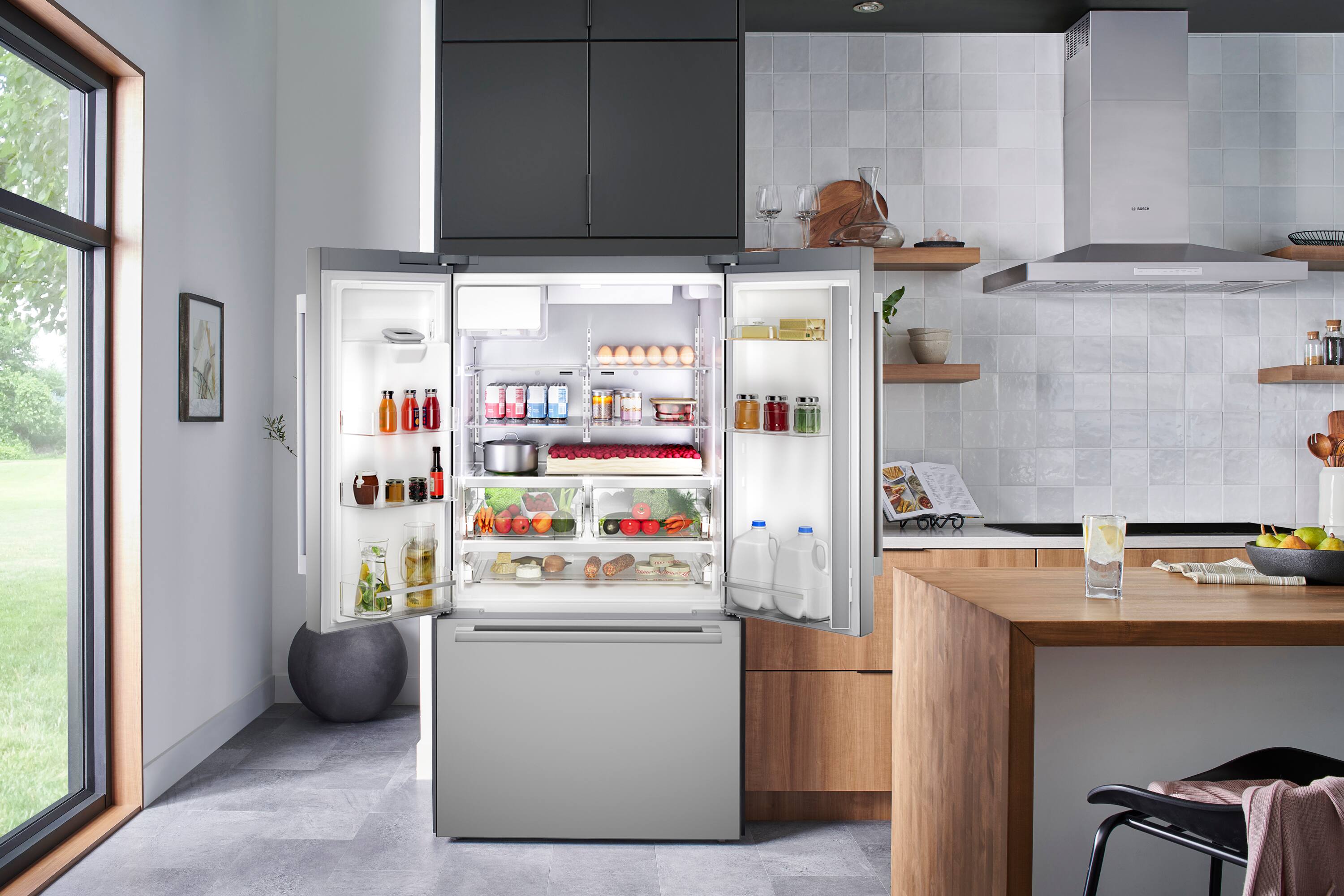Alt View 15. Bosch - 500 Series 26 Cu. Ft. 3-Door French Door Smart Refrigerator with External Water and Ice - Stainless Steel.