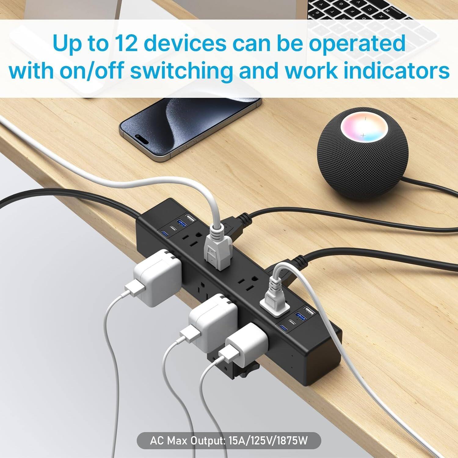 Up to 12 devices can be operated with on/off switching and work indicators

AC Max Output: 15A/125V/1875W