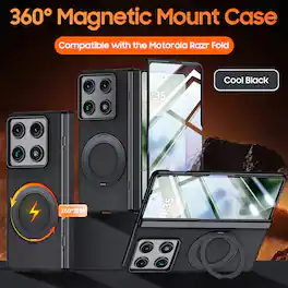 Dteck - For Motolora Razr Fold (2026) Luxury Shockproof Rugged Magnetic Ring Kickstand Case Hinge Cover with Screen Protector - Black
