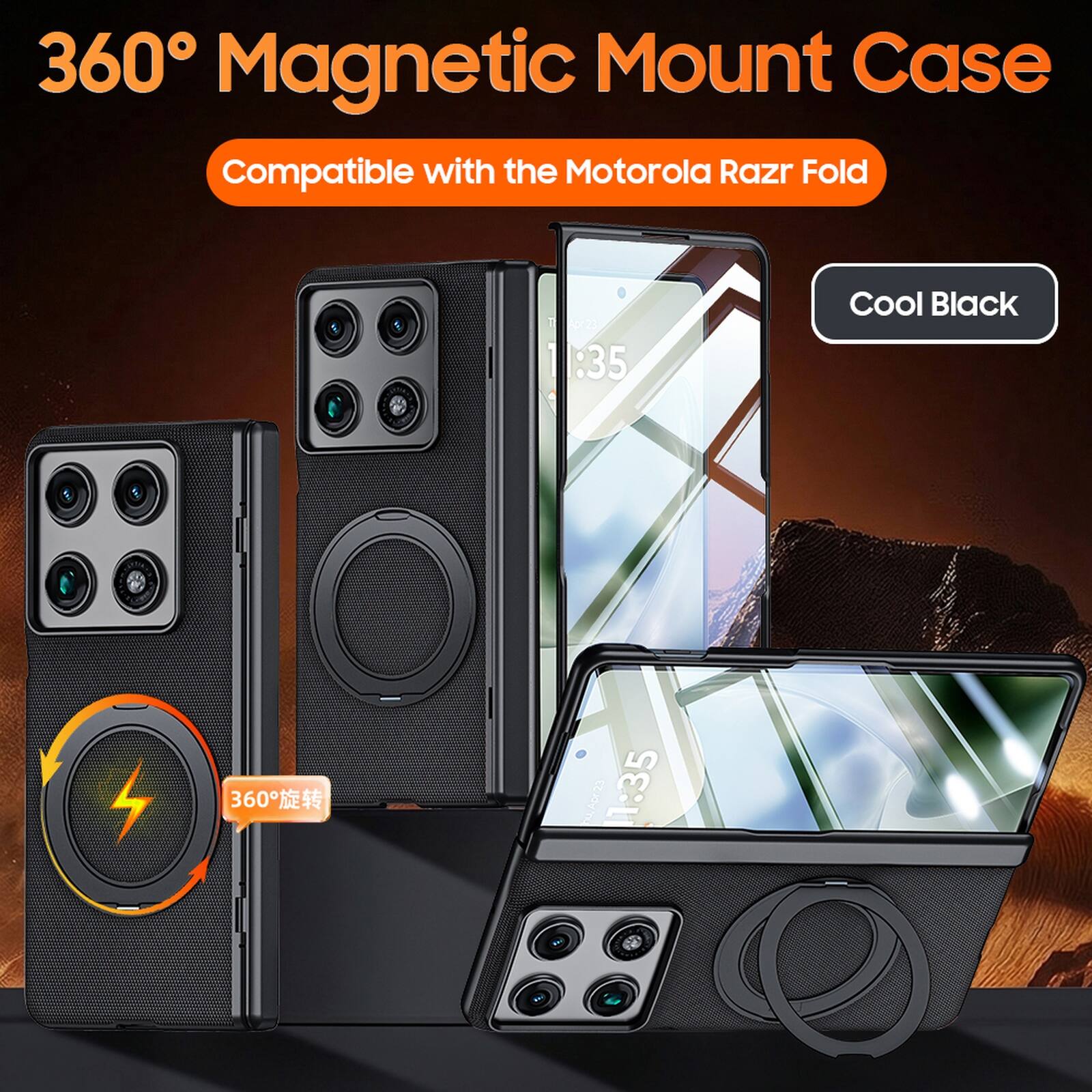 360° Magnetic Mount Case  
Compatible with the Motorola Razr Fold  
Cool Black