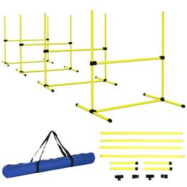Pawhut - 4 Piece Dog Agility Training Equipment, Adjustable Height Jump Bars, Carry Bag, Displacing Top Bar - Yellow