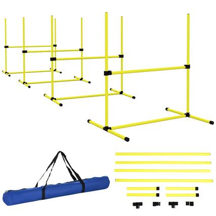 Front. Pawhut - 4 Piece Dog Agility Training Equipment, Adjustable Height Jump Bars, Carry Bag, Displacing Top Bar - Yellow.