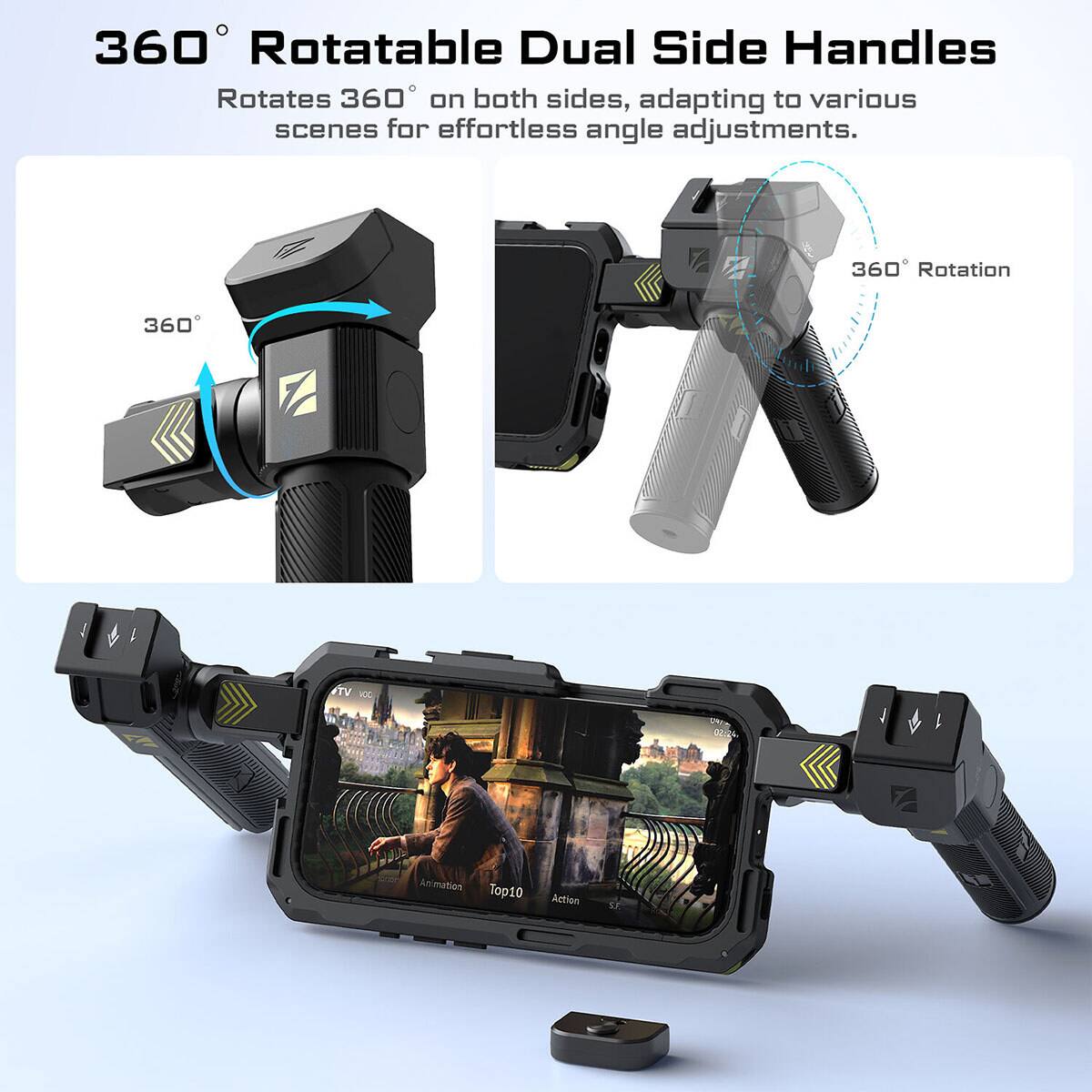 360° Rotatable Dual Side Handles  
Rotates 360° on both sides, adapting to various scenes for effortless angle adjustments.
